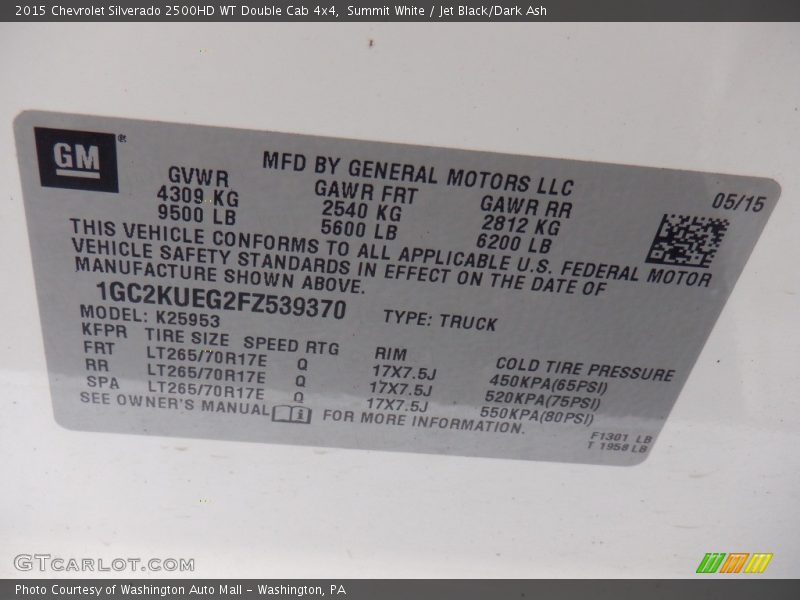 Summit White / Jet Black/Dark Ash 2015 Chevrolet Silverado 2500HD WT Double Cab 4x4