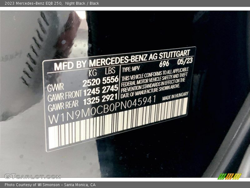 Night Black / Black 2023 Mercedes-Benz EQB 250