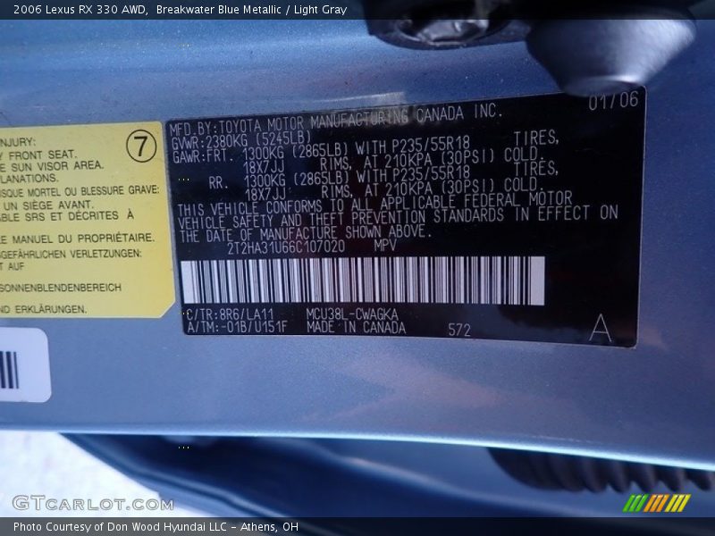 Breakwater Blue Metallic / Light Gray 2006 Lexus RX 330 AWD