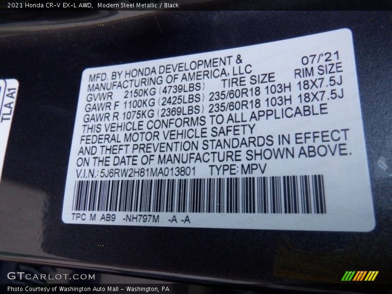 Modern Steel Metallic / Black 2021 Honda CR-V EX-L AWD