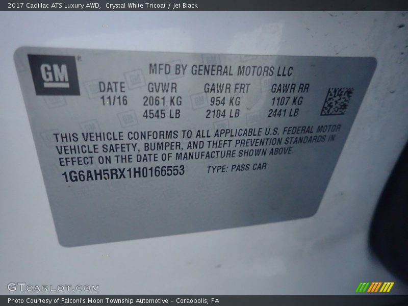 Crystal White Tricoat / Jet Black 2017 Cadillac ATS Luxury AWD