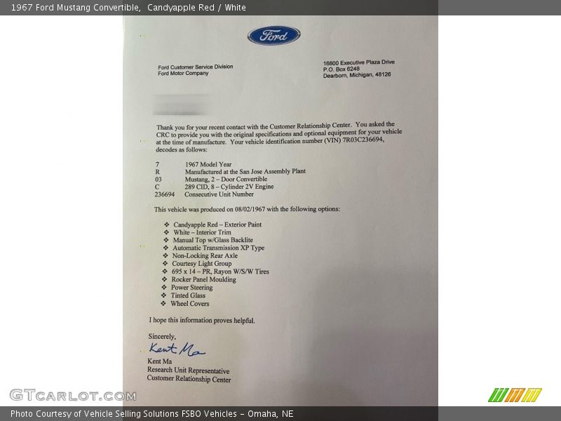Info Tag of 1967 Mustang Convertible