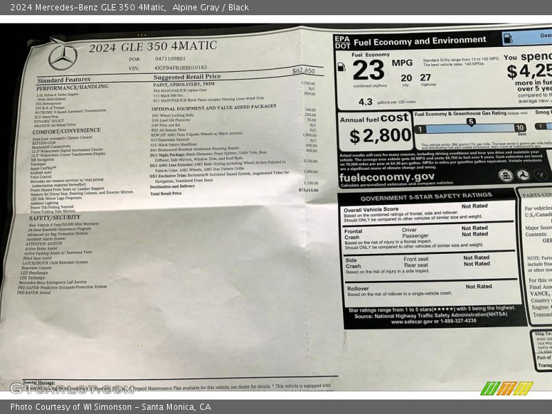  2024 GLE 350 4Matic Window Sticker