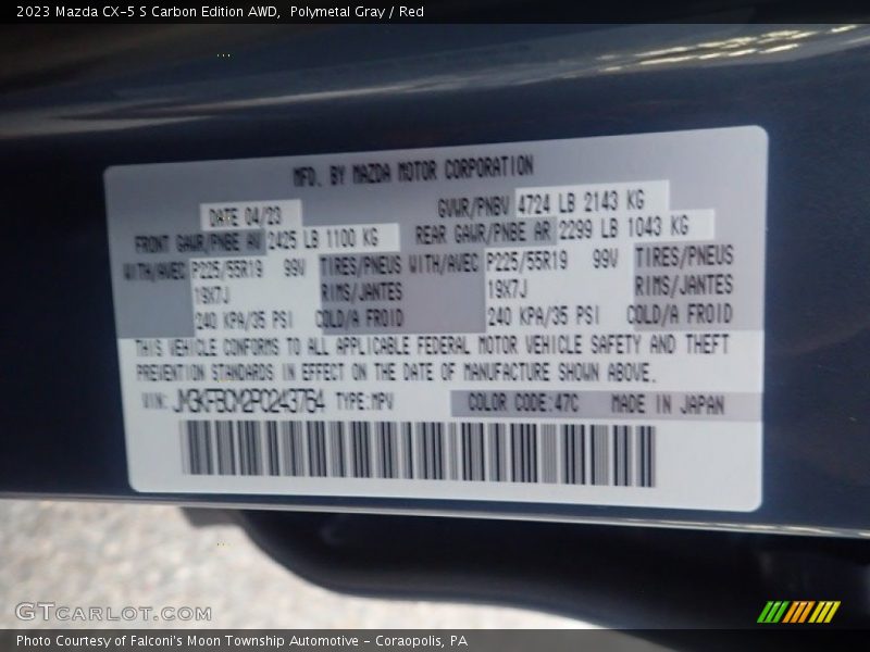 Polymetal Gray / Red 2023 Mazda CX-5 S Carbon Edition AWD