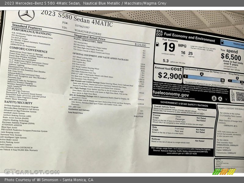 Nautical Blue Metallic / Macchiato/Magma Grey 2023 Mercedes-Benz S 580 4Matic Sedan