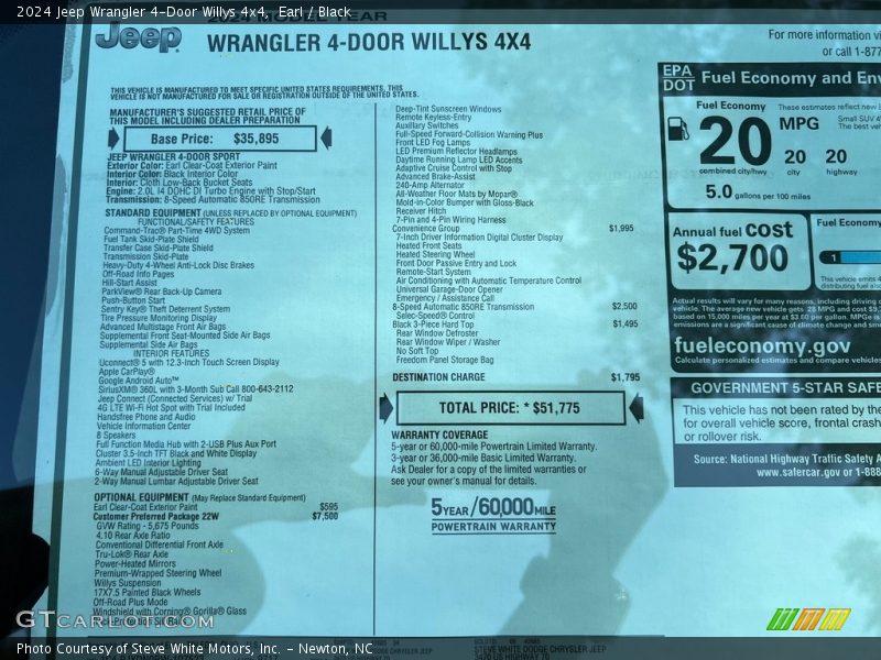  2024 Wrangler 4-Door Willys 4x4 Window Sticker