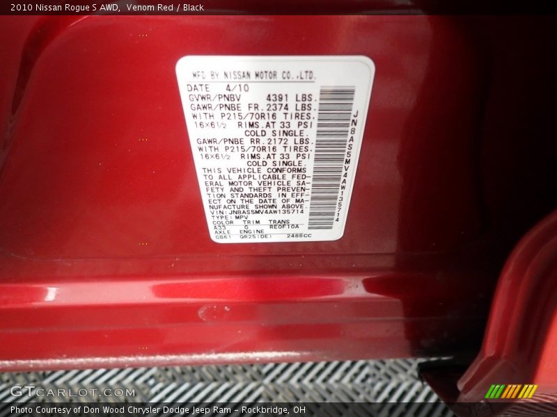 Venom Red / Black 2010 Nissan Rogue S AWD