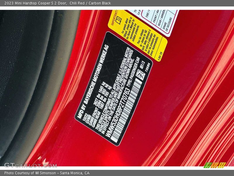 2023 Hardtop Cooper S 2 Door Chili Red Color Code 851
