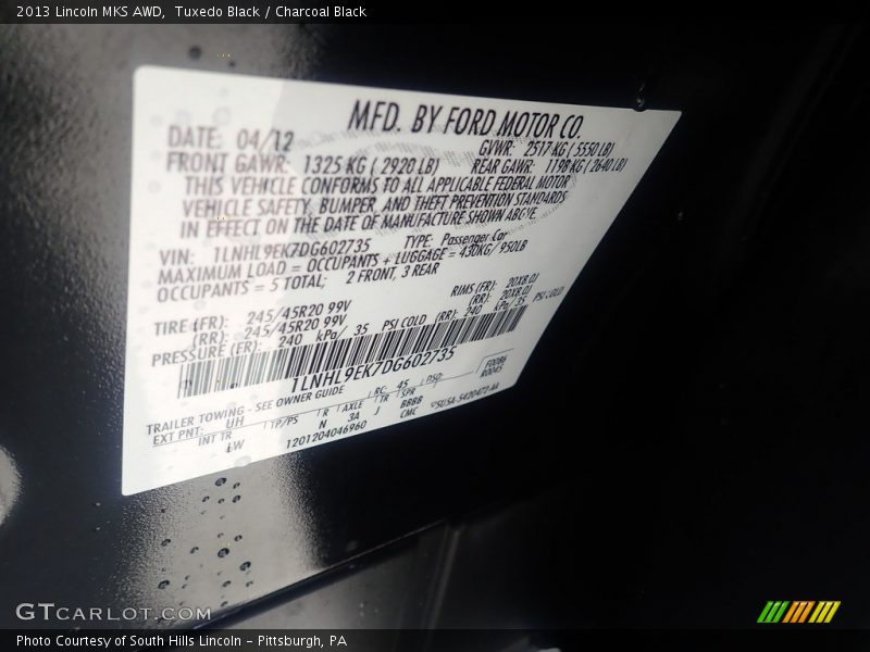 Tuxedo Black / Charcoal Black 2013 Lincoln MKS AWD