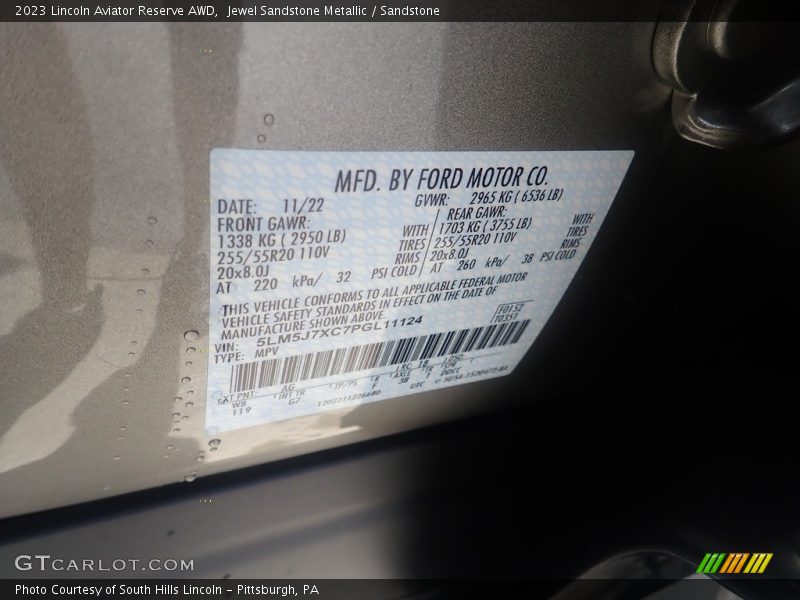 2023 Aviator Reserve AWD Jewel Sandstone Metallic Color Code AG