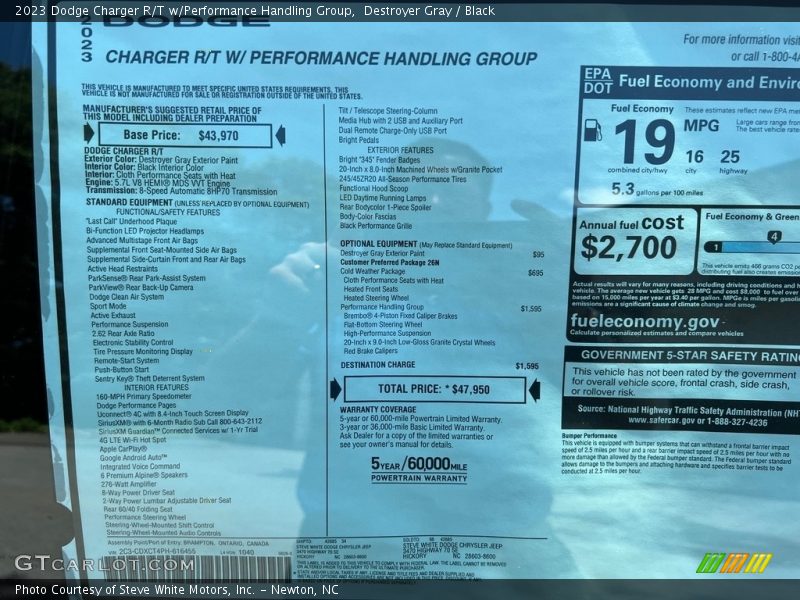 Destroyer Gray / Black 2023 Dodge Charger R/T w/Performance Handling Group