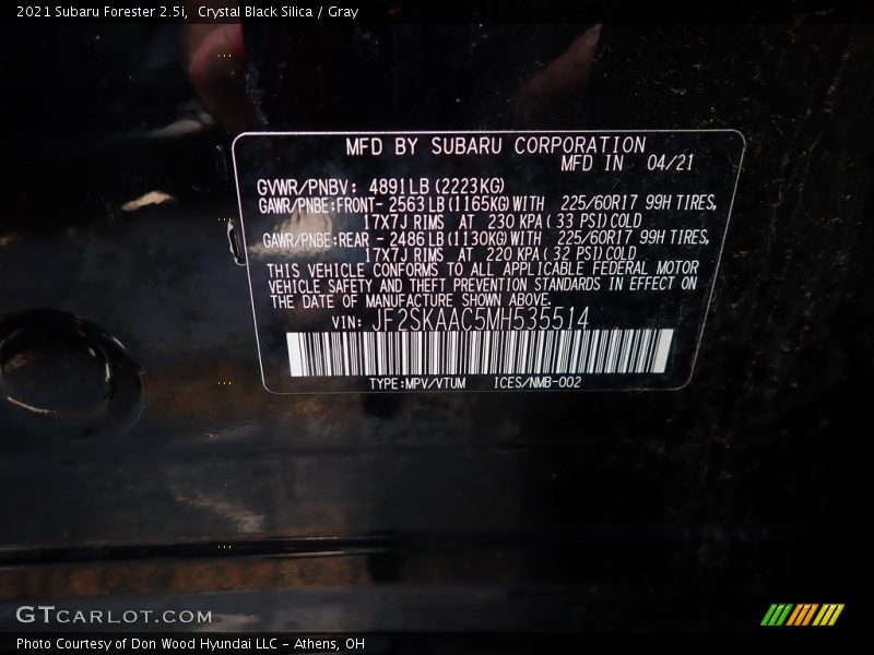 Crystal Black Silica / Gray 2021 Subaru Forester 2.5i