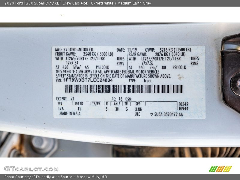 Oxford White / Medium Earth Gray 2020 Ford F350 Super Duty XLT Crew Cab 4x4