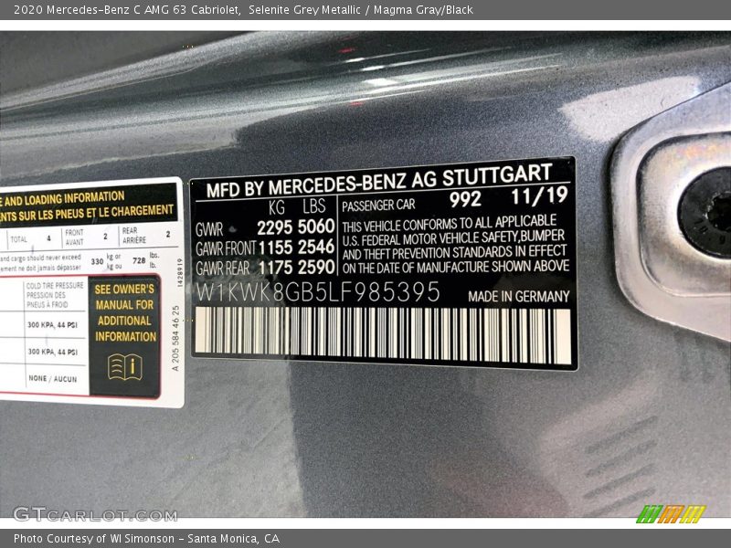 2020 C AMG 63 Cabriolet Selenite Grey Metallic Color Code 992