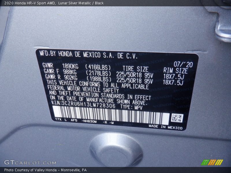 Lunar Silver Metallic / Black 2020 Honda HR-V Sport AWD