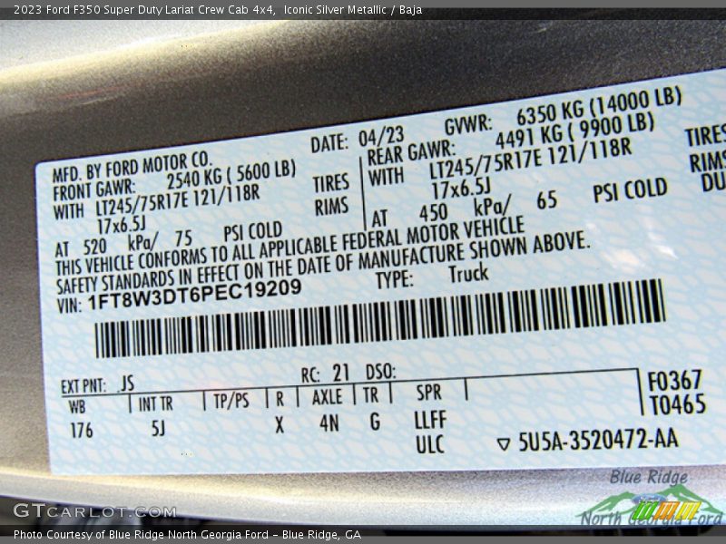 2023 F350 Super Duty Lariat Crew Cab 4x4 Iconic Silver Metallic Color Code JS