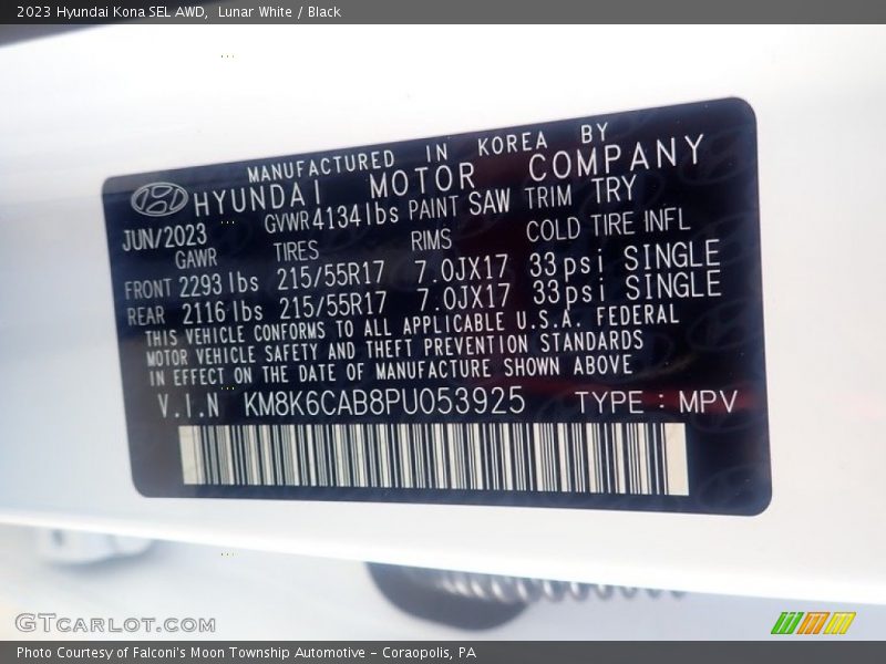Lunar White / Black 2023 Hyundai Kona SEL AWD