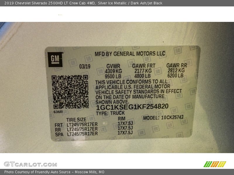 Silver Ice Metallic / Dark Ash/Jet Black 2019 Chevrolet Silverado 2500HD LT Crew Cab 4WD