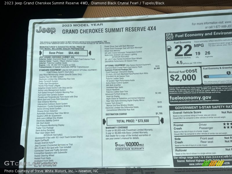  2023 Grand Cherokee Summit Reserve 4WD Window Sticker