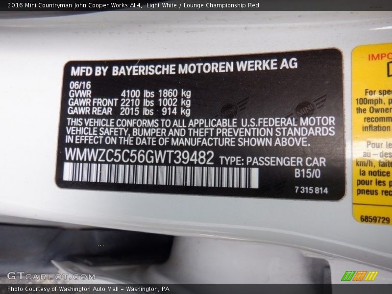 Light White / Lounge Championship Red 2016 Mini Countryman John Cooper Works All4