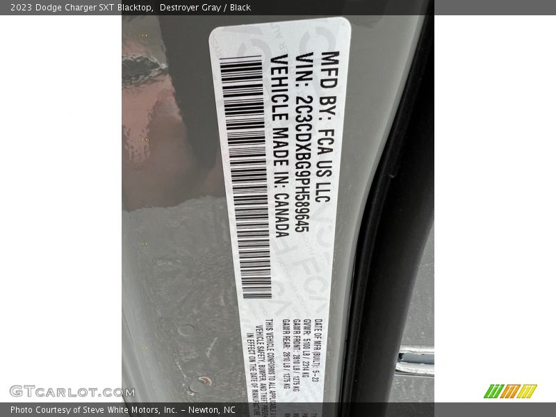 Destroyer Gray / Black 2023 Dodge Charger SXT Blacktop