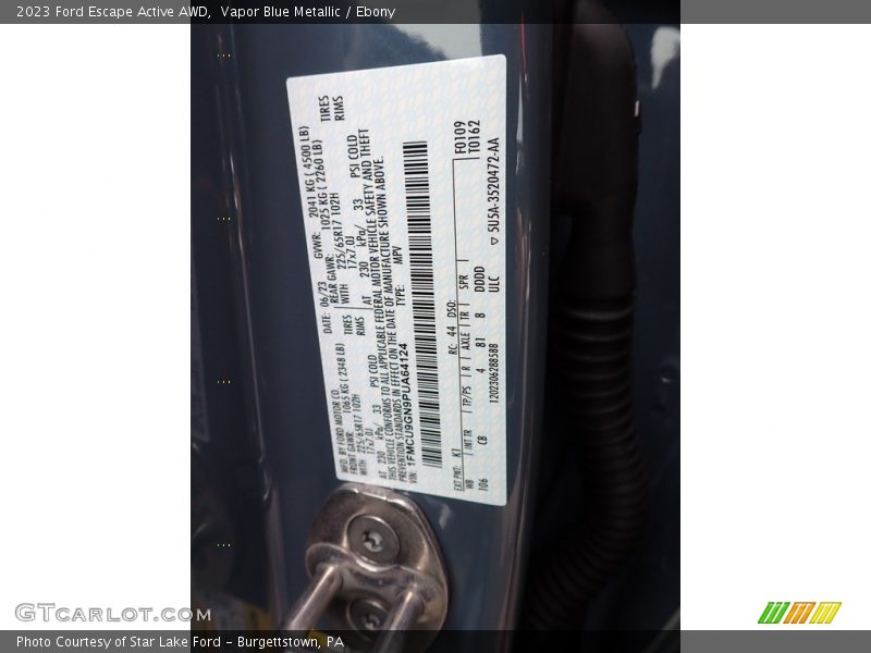 2023 Escape Active AWD Vapor Blue Metallic Color Code K1