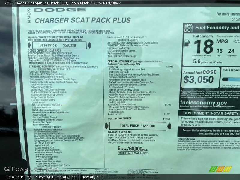  2023 Charger Scat Pack Plus Window Sticker