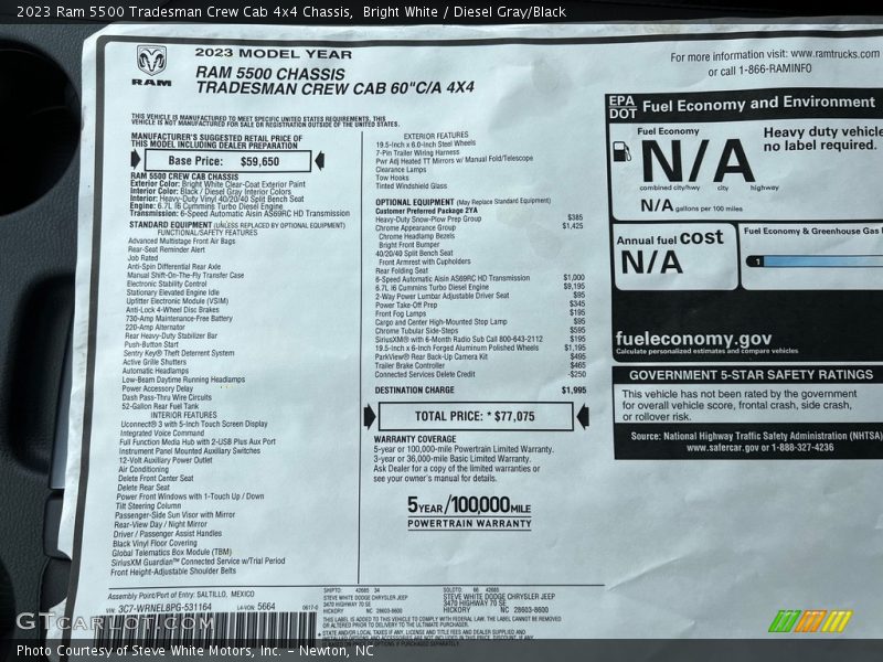 Bright White / Diesel Gray/Black 2023 Ram 5500 Tradesman Crew Cab 4x4 Chassis