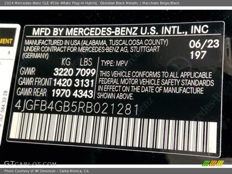 Obsidian Black Metallic / Macchiato Beige/Black 2024 Mercedes-Benz GLE 450e 4Matic Plug-In Hybrid