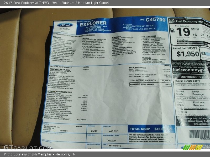  2017 Explorer XLT 4WD Window Sticker