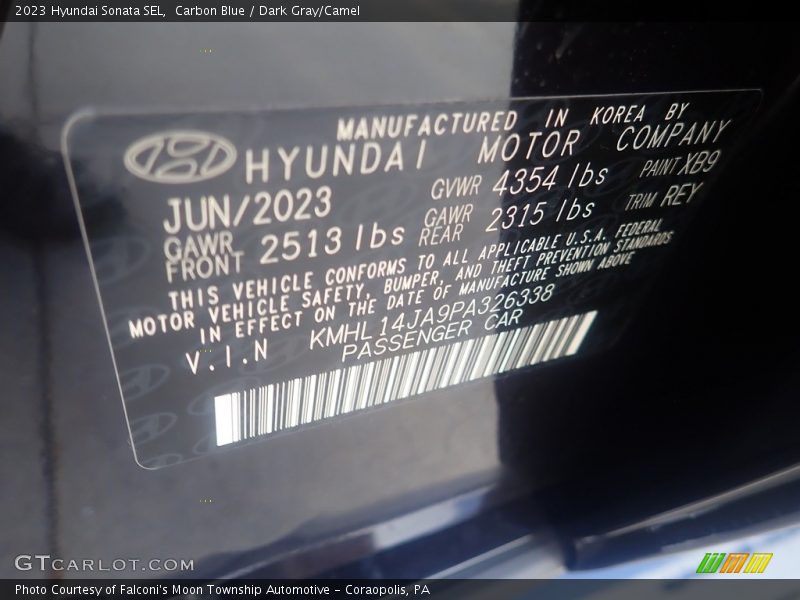 Carbon Blue / Dark Gray/Camel 2023 Hyundai Sonata SEL