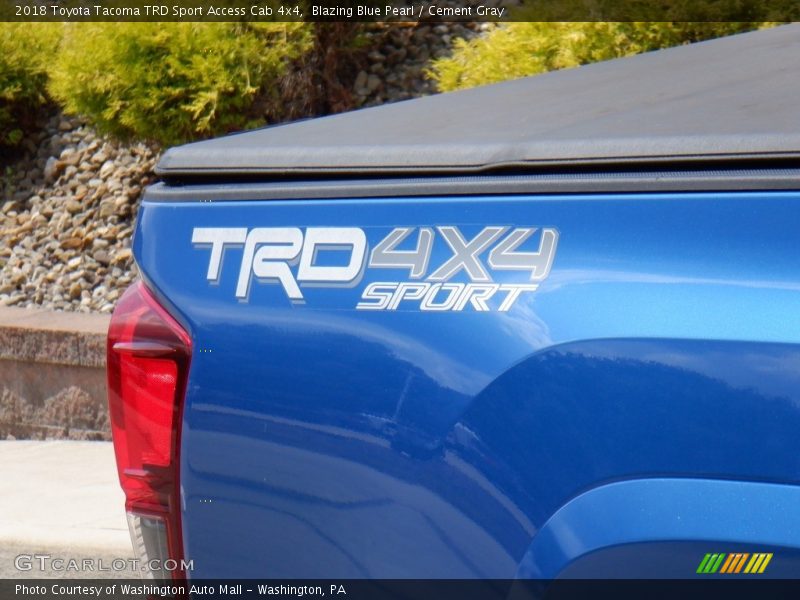 Blazing Blue Pearl / Cement Gray 2018 Toyota Tacoma TRD Sport Access Cab 4x4