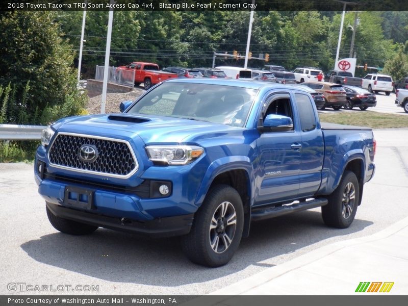 Blazing Blue Pearl / Cement Gray 2018 Toyota Tacoma TRD Sport Access Cab 4x4