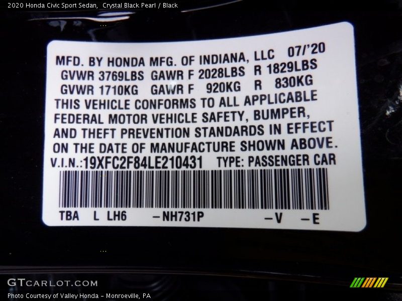 Crystal Black Pearl / Black 2020 Honda Civic Sport Sedan