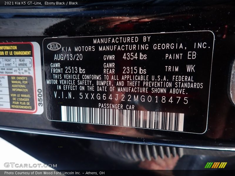 Ebony Black / Black 2021 Kia K5 GT-Line