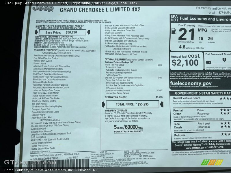  2023 Grand Cherokee L Limited Window Sticker