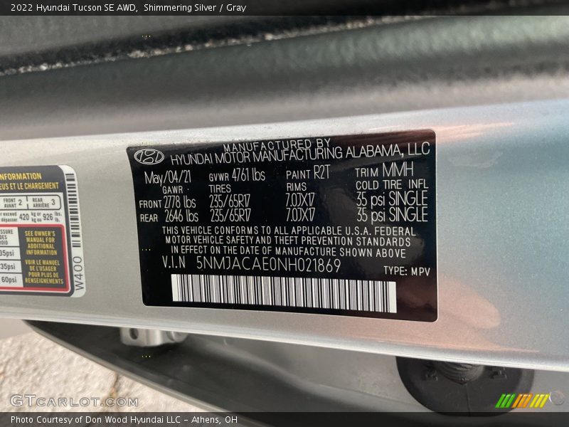 Shimmering Silver / Gray 2022 Hyundai Tucson SE AWD