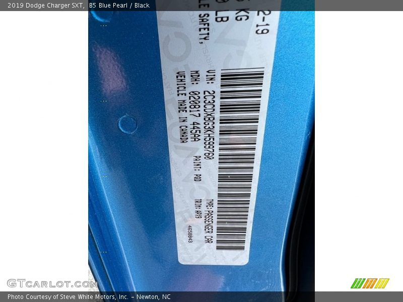 2019 Charger SXT B5 Blue Pearl Color Code PQD