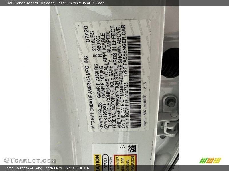 Platinum White Pearl / Black 2020 Honda Accord LX Sedan