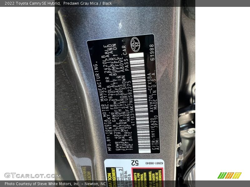 2022 Camry SE Hybrid Predawn Gray Mica Color Code 1H1