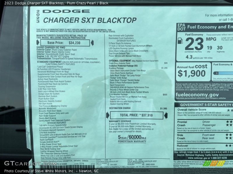  2023 Charger SXT Blacktop Window Sticker