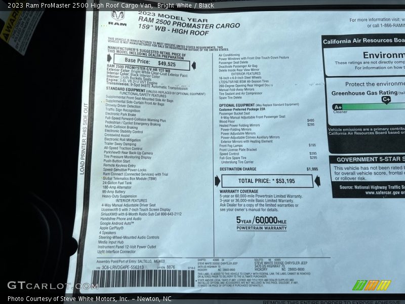 Bright White / Black 2023 Ram ProMaster 2500 High Roof Cargo Van