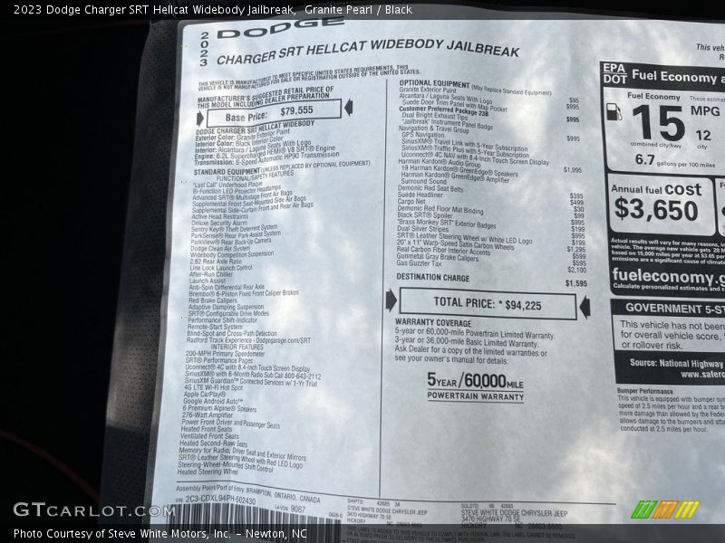  2023 Charger SRT Hellcat Widebody Jailbreak Window Sticker