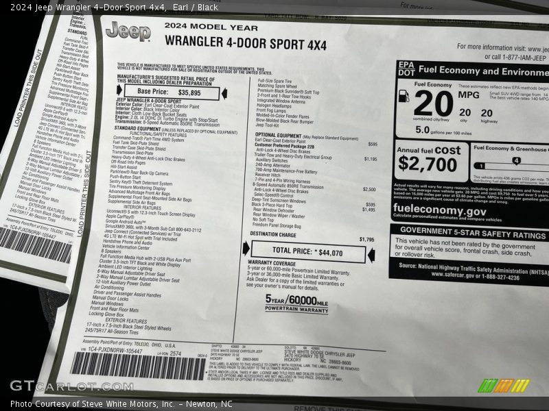 Earl / Black 2024 Jeep Wrangler 4-Door Sport 4x4