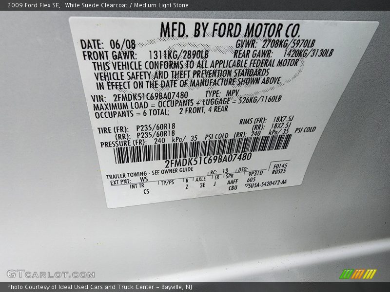 2009 Flex SE White Suede Clearcoat Color Code WS