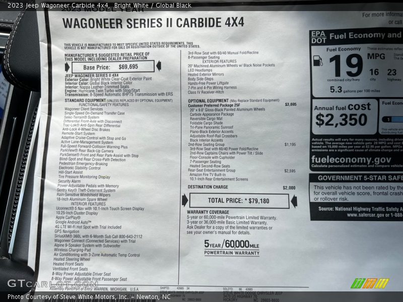  2023 Wagoneer Carbide 4x4 Window Sticker