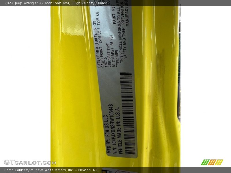 2024 Wrangler 4-Door Sport 4x4 High Velocity Color Code PJF