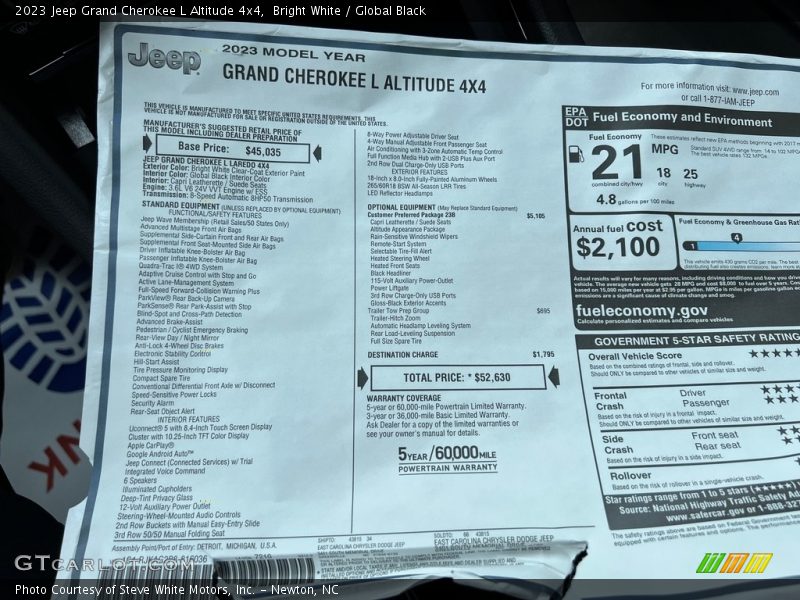  2023 Grand Cherokee L Altitude 4x4 Window Sticker