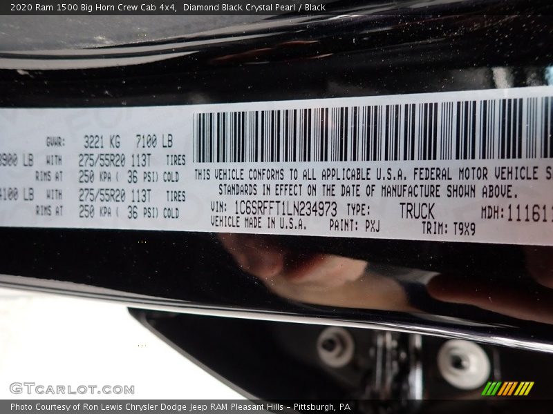 2020 1500 Big Horn Crew Cab 4x4 Diamond Black Crystal Pearl Color Code PXJ