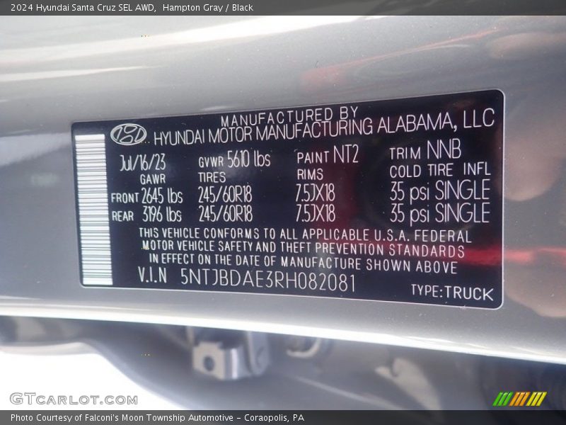 Hampton Gray / Black 2024 Hyundai Santa Cruz SEL AWD